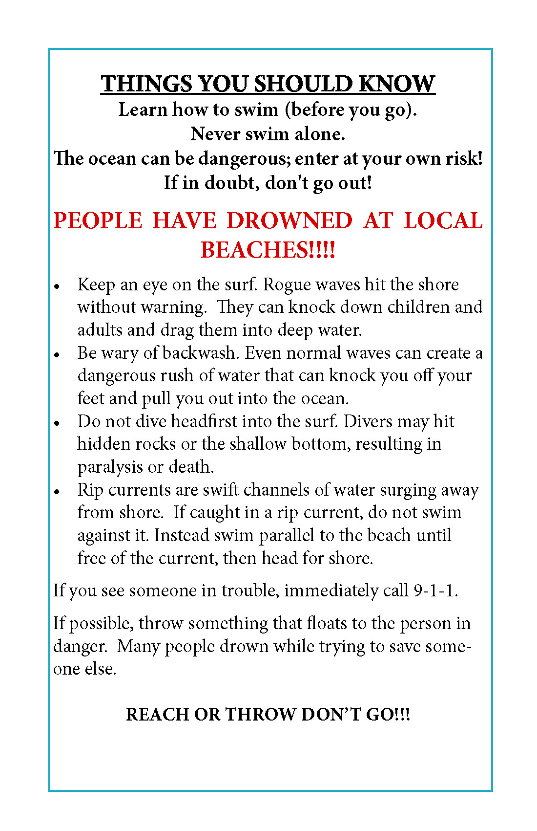 Beach Safety Tips Flyer